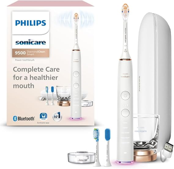 Philips Sonicare DiamondClean 9500 Electric Toothbrush 3 Brush Heads, Rose