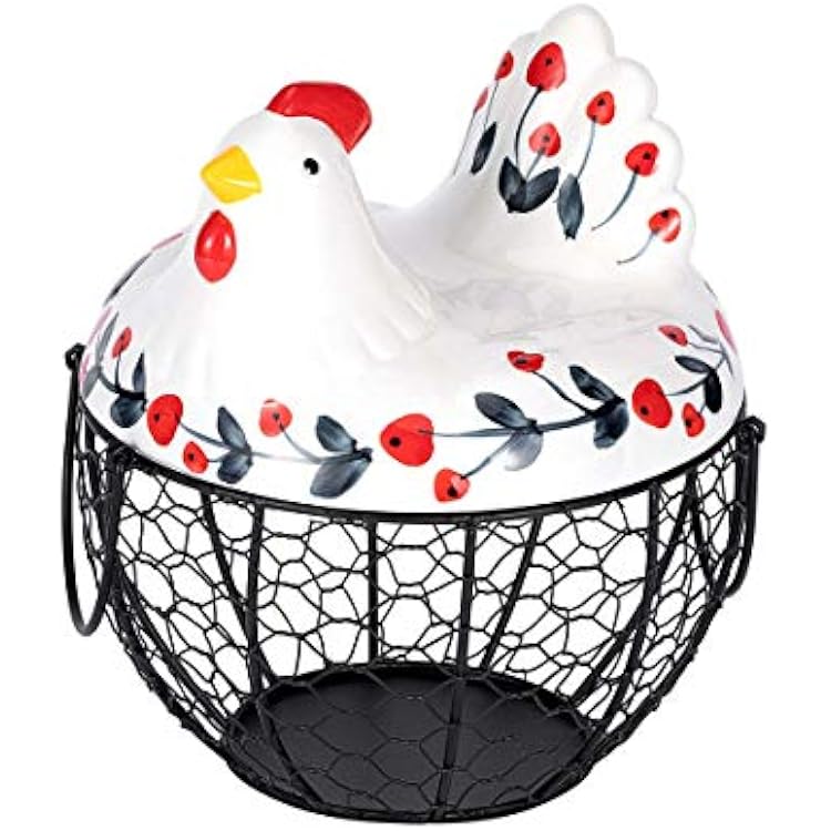 Chicken Design Ceramic Egg Storage Basket Iron Basket Holds 20-25 Eggs, Egg Holder, Organizer Case, Container Egg Basket Holder