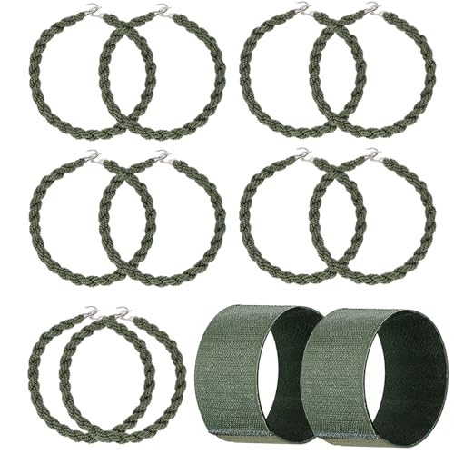 12 Pack Military Boot Blousers, Include 10 Pcs Elastic Boot Bands with Metal Hooks and 2 Pcs Widen Boot Blousing Straps for Cowboy Boots, Military Army Gardening Biking Green
