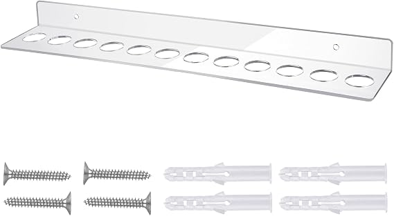 Briwooody 12 Slot Acrylic Wall Mounted Shear Holder Clear Scissors Holder Rack 15.75" Wide 0.12" Thick Shear Organizer with Hanging Screws for Dog Grooming Salon Hairdresser Barber storage