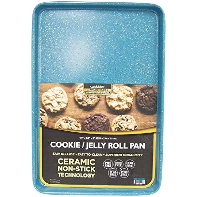 casaWare 15 x 10 x 1-Inch Ultimate Series Commercial Weight Ceramic Non-Stick Coating CookieJelly Roll Pan Blue Granite