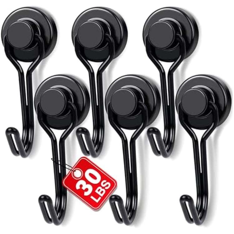 E BAVITE Magnetic Hooks, 30lbs Magnet Hook 2026 Cruise Cabin Ship Essentials Heavy Duty Strong Magnets Refrigerator Fridge Hanging for Classroom Beach Vacation Kitchen Grills Home 6pcs Black