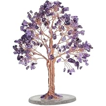 Healing Crystal Money Tree with Natural Agate Slice Base for Chakra Balancing, Decorative Feng Shui Stone Bonsai Crystal Tree for Wealth and Good Luck, Amethyst