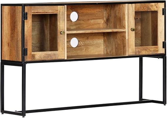 Rectangular TV Cabinet, Solid Reclaimed Wood, Powder-Coated Steel Frame, 47.2 in Long, Industrial Entertainment Center for Living Room, Media Console Table
