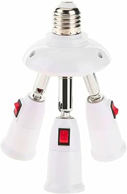 3 in 1 Light Socket Splitter, E26E27 Outlet Extender Adapter with Switch, Multi-Socket Light Extender with Adjustable Arm for LEDCFLMotion Sensor Bulbs, 3 Way Light Bulb Extension Socket