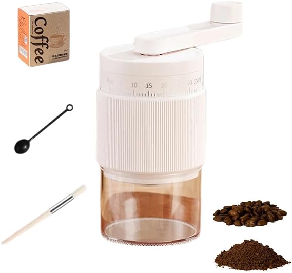 Manual Coffee Grinder, Premium Conical Burr Mill with 18 Adjustable Settings - Portable Hand Crank Bean Grinder for Espresso, French Press, Turkish Coffee, Includes Brush, Scoop & 100 Filters (white)
