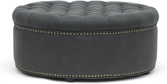 Baxton Studio Iglehart Linen Modern Tufted Ottoman, Gray
