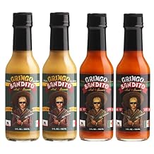 Gringo Bandito Hot Sauce, Super Hot & Fiery Yellow, 5 Fl Oz (Pack of 4), Hot Heat, Chili Peppers, Onions, Garlic & Spices, Gluten-Free, Paleo Friendly, Made in the USA