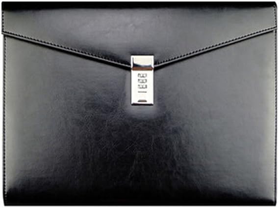 A4 Leather Password Lock Document Bag Manager File Folder for Office Writing Pads Legal Paper TPN086(Black)