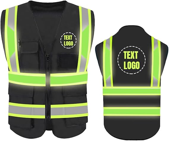 High Reflective Visibility Safety Vest Custom Your Logo Safety Workwear with Reflective Strips and Front Zipper