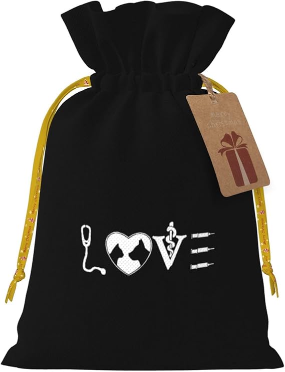 Love Vet Tech Christmas Gift Bags, Santa Wrapping Bags, With Drawstring And Tags Reusable, Xmas Presents Bag, Holiday Party Favors, Birthday & Christmas Gift