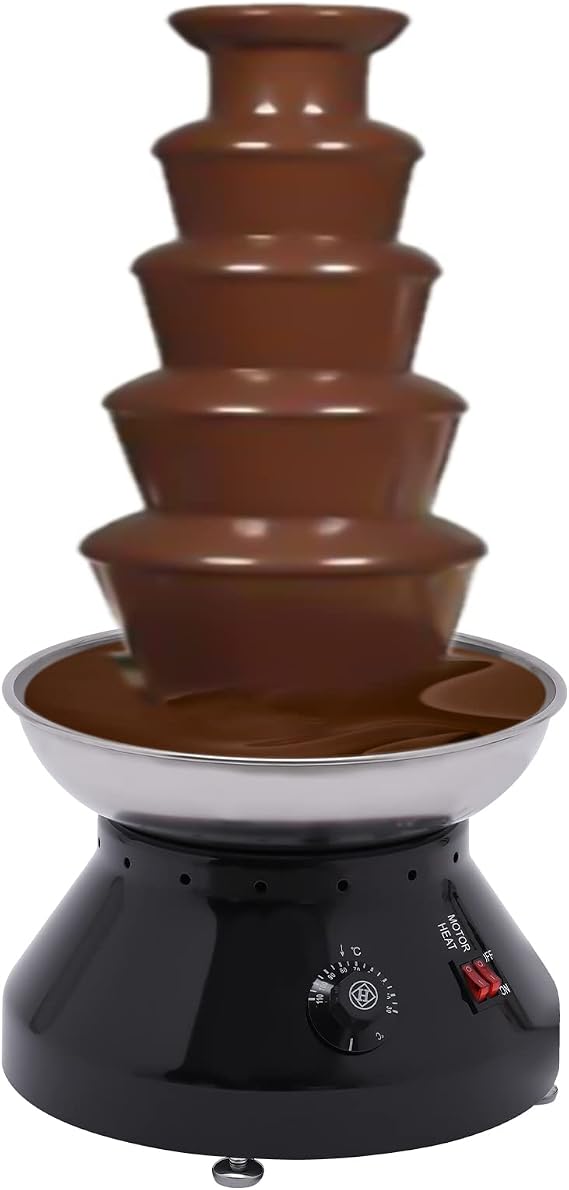 5-Tier Chocolate Fountain, 110V/60Hz 230W Nostalgia Chocolate Melter Chocolate Melting Pot Chocolate Fondue Sets with Temperature Control for Party, Wedding (Black, Silver)