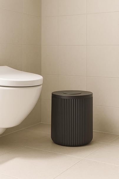 Lines Serisi Antrasit/Gri Akrilik Çöp Kovası – Silindir, 5 Litre, 25cm, Kolay Temizlenir - 3372