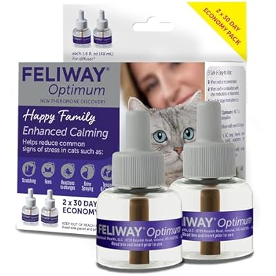 FELIWAY Optimum Cat Calming Diffuser Refill Cat Pheromone Diffuser Refill for Advanced Support to Reduce Stress, Spraying, Scratching, Fighting and Hiding 2 Pack