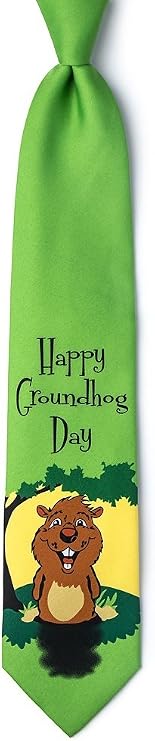 Wild Ties Green Microfiber Tie | Happy Groundhog Day Necktie