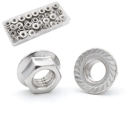 1/4"-20 Serrated Flange Nuts 50 Pack 304 Stainless Steel Hex Lock Nuts Full Thread for Industrial Construction Fasteners