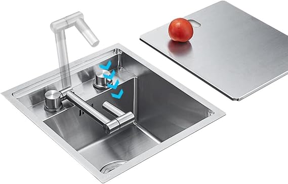 Stainless Steel RV Kitchen Sink Mini Sink with Cover Drain Fau & Siphon Silver Perfect for Smals 39x43x23cm