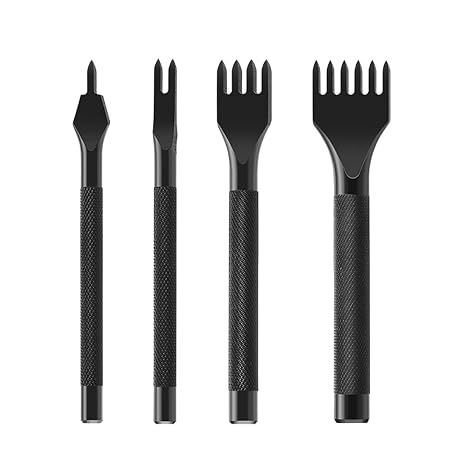 Leather Craft Tool 1/2/4/6 Prong DIY Lacing Stitching Punches Hole, Leather Craft Kits (3mm), Black