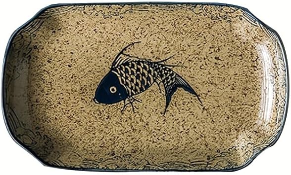 Dinner Plates Chinese Fish Plate Steamed Fish Special Rectangular Plate Dish Plate Home Retro Tableware Ceramic Deep Plate Large Dinnerware(C)