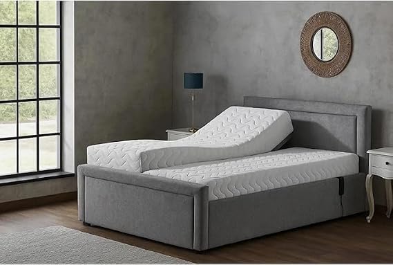 Adjustable Electric Mobility Bed with Plain Headboard With memory Foam Mattress (Cream, 5ft king size)