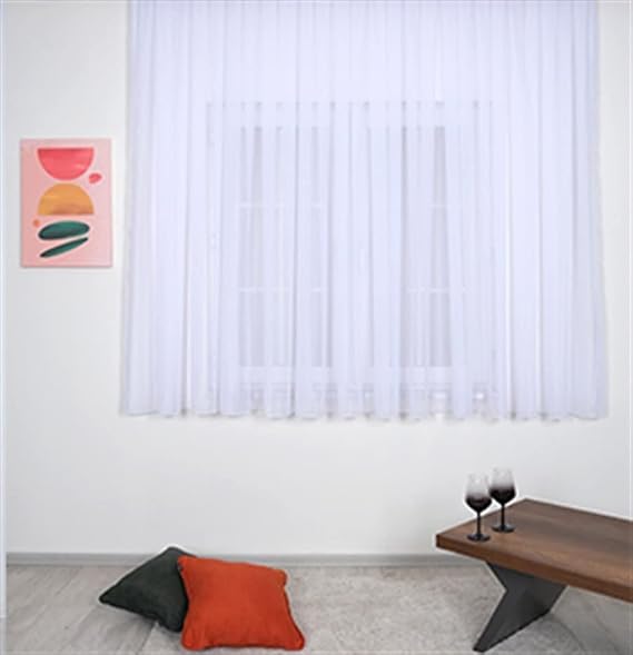 Honeycomb Top Voile Tulle Curtain Snow White