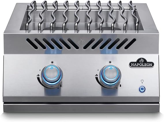 Napoleon Built-In Component - BIB18RTPSS - Dual Drop-In Range Style Burner, BBQ Grill, Marine Grade Stainless Steel, Propane Gas, 18-inch Burner, JETFIRETM Ignition, Easy To Light, Ergonomic Knob, Backlit Knob