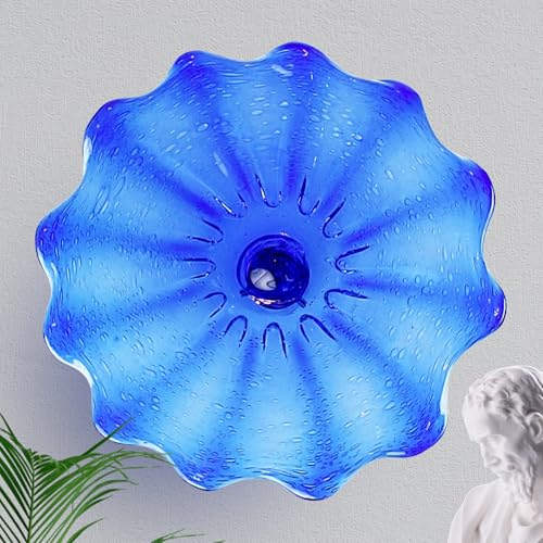 Hand Blown Glass Wall Plates Decor, Dia 12 Inch Murano Blown Glass Wall Art Plates, Modern Unique Glass Wall Art with Transparent and Easy to Clean for Living Room, Bedroom, Staircase, Hallway Blue-2