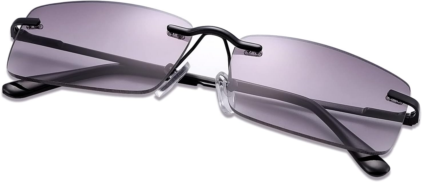 Rimless Full Reading Glasses UV400 Protection Spring Hinges Sunglasses Anti Blue Light Sun Readers for Men Women Non Bifocals