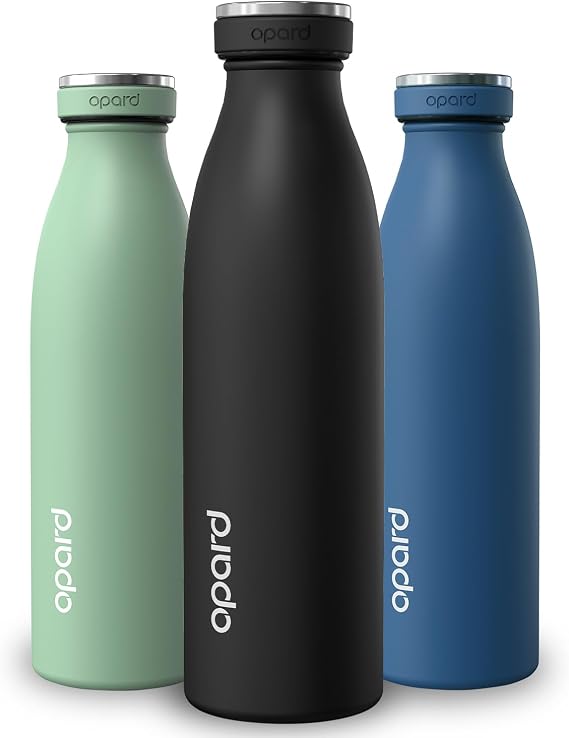 Opard Grip Insulated Water BottleStainless Steel, 36h Cold & 12hr HotMetal Water Bottle 500ml,Leakproof Drink Bottle, No SweatThermal Flask for Adults Kids Black