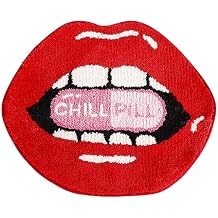 Red lips Bath Mat for Bathroom, Valentine Red Lips Bathroom Rug Non-Slip for Shower, Soft Absorbent Microfiber Bathtub Lips Rugs, Funny Cute Chill Pill Small Washable Floor Mats Kids Room Decor