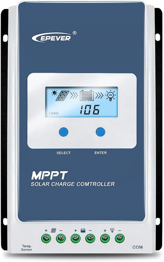 EPEVER MPPT Charge Controller 10A 12V/24V Auto Max PV 60V Solar Panel 130W/260W Regulator Charger with LCD Display Negative Ground for Gel Flooded Sealed LiFePO4 (MPPT 10A)