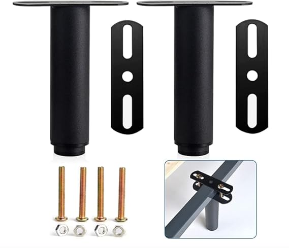 2Pcs 7-13inch Adjustable Bed Legs, Black Metal furniture legs | Stainless steel sofa legs, non-slip, scratch-resistant, height adjustable, sturdy, no noise, for bed, cabinet, furniture