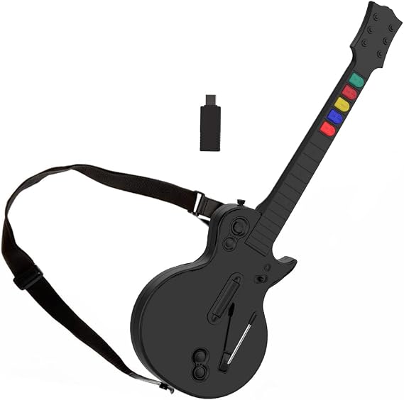 NBCP Guitar Hero Controller for PC and PS3, Wireless Guitar for Guitar Hero 3/4/5 and Rock Band 1/2 Games, Guitar Hero Guitar with Straps & Wireless Dongle (Black)