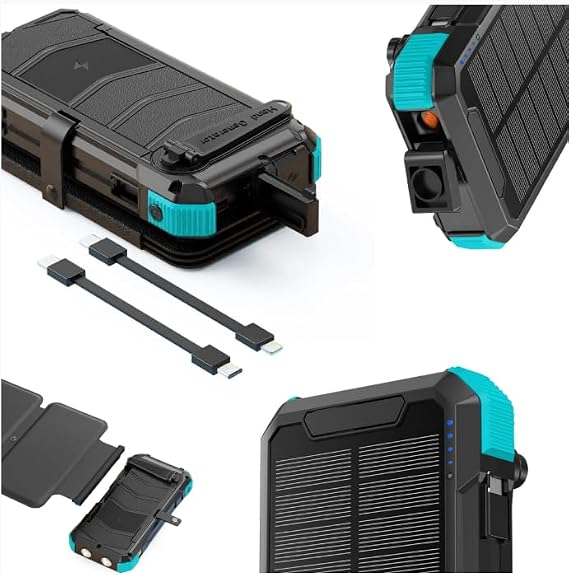 ASP-P20000HS 20000mAh Solar Powerbank, El Kranklı Şar, Type-C, MicroUSB, Kablosuz Şarj, LED Fener, Elektrikli Çakmak, Solar Paneli