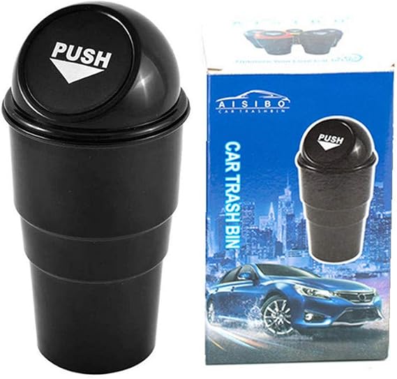 Mini Auto Car Garbage Can Automotive Vehicle Rubbish Bins, Small Trash Can Cup Holder for Bedroom Office Desk Home (Black 1 Pack)