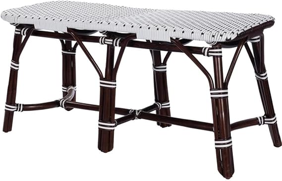 BOWERY HILL Transitional Rattan Weave Bench, Dark Brown Finish, Natural Bamboo and Synthetic Rattan, Water Resistant Design, 2-1/2"W x 5/8" D x 19" H, Versatile Seating for Bedroom or Entryway