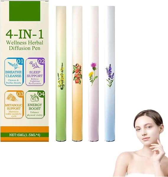 4Pcs Herbal Diffuser Pen,Aromatherapy Inhaler Stick,Dual-Action Herbal Purifier Pens,Portable Vaporless Fum Inhaler for Cleanse,Breathing Aid & Oral Freshening, All-Natural Botanicals (1 Box)