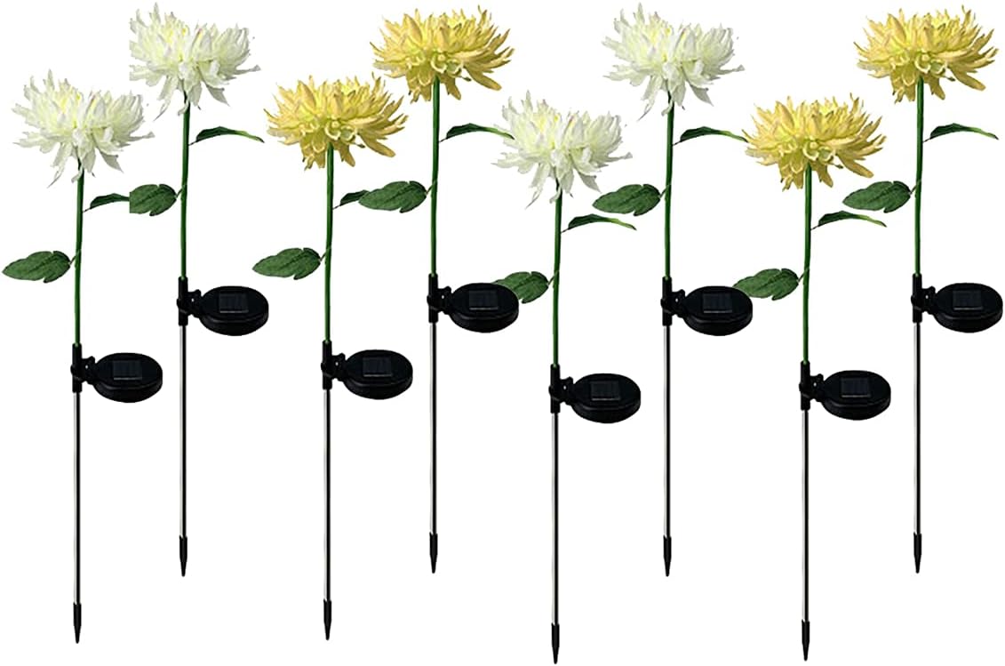 Braiton Solar Powered Lights Flower Waterproof Solar Yard Decorations Lights Outdoor Stake Solar Powered Landscape Lights for Lawn,Porch Walkway Christmas Romantic Party 8PCS,White&Yellow