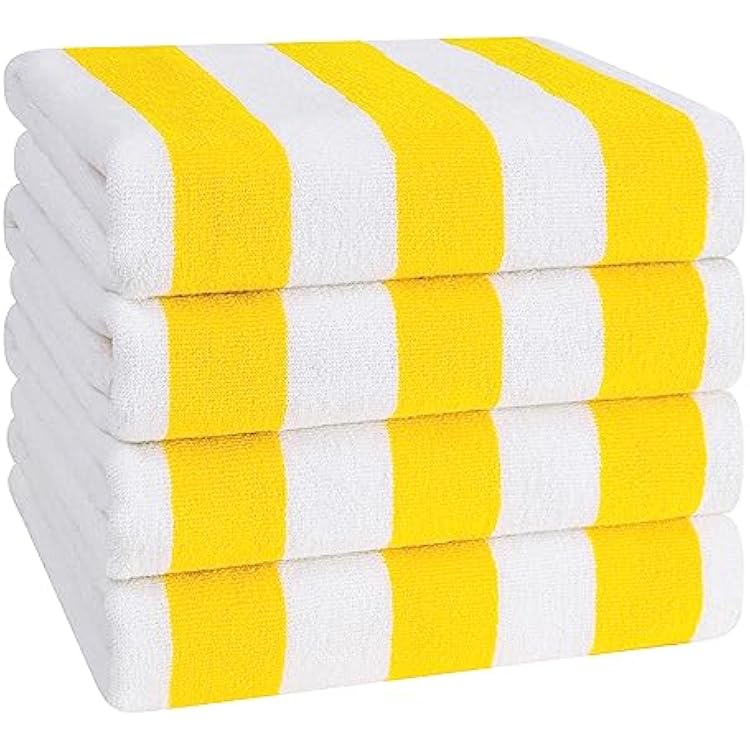 American Soft Linen Cabana Striped Beach Towels, 30x60 inch 4 Piece Oversize Pool Towels, Quick Drying Sand Free Swim Towels, Yellow