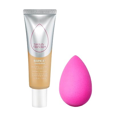 Beautyblender Bounce Liquid Whip Long Wear Foundation 3.50 W Tan Sand & Original Pink Beauty Blender Makeup Sponge Bundle