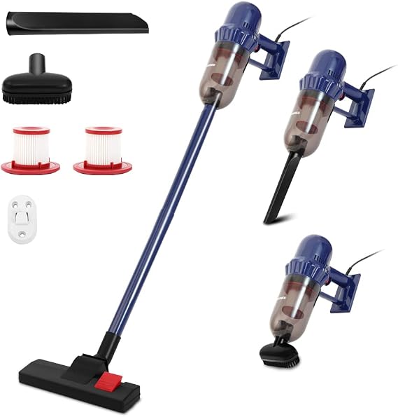 Vacuum Cleaner, Corded Stick Handheld Vacuums 17KPA Powerful Suction 600W Motor, Lightweight Vacuum Cleaners for Pet Hair Floor & Carpet (Navy)