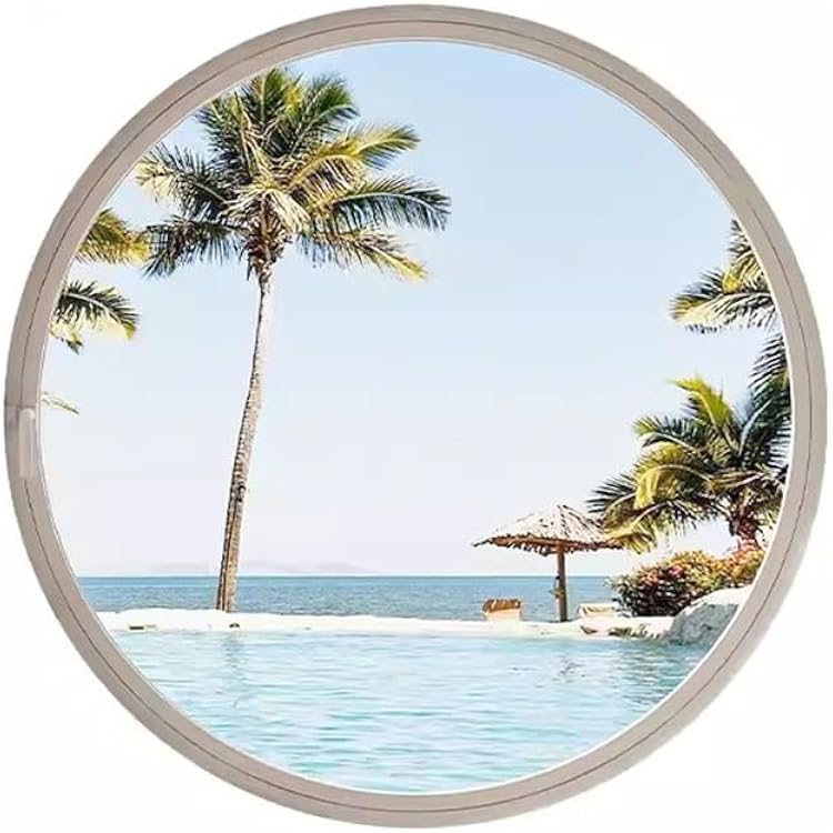 Round Window Central Axis Rotating Window, Aluminum Food Truck Service Window, 360 Degrees Around Tempered Glass House Window, Flush Mount Arch Top Louvered WindowsWhite-B,Diameter 60cm