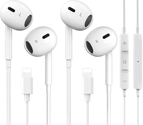 iPhone Kulaklıklar için 2 Paket Kablolu Kulaklık Kulaklık [Tak ve Çalıştır, Bluetooth Yok] Dahili Mikrofon ve Ses Kontrolü Gürültü Azaltma Kulaklıkları iPhone 14/13/12/11/XR/XS/X/8/7/SE/Pro/Pro Max