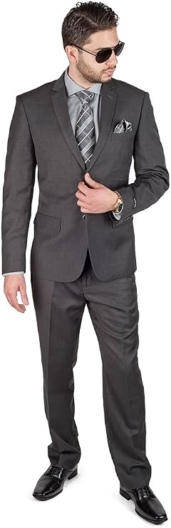 AZAR MAN Slim Fit Solid Charcoal Grey Business Suit 2 Button