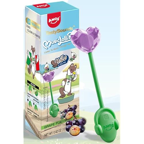 Amos TastySounds Music Lollipop Grape Flavor Bone Conduction Music Candy | Listen Through Your Mouth | Olympic Mascot Edition Tech Candy Gift 0.42oz