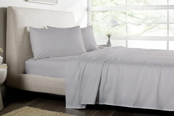 Silver 4 Piece - Bed Sheets Set Hotel Luxury Soft - 100% Egyptian Cotton - Over Size Super King Size 72x80 inch Fits Up to 8-12" inches Deep Pocket (Silver Solid)