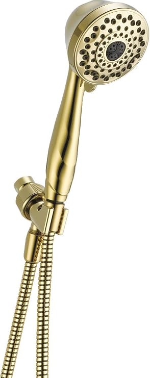 Delta Faucet 7-Spray Touch-Clean Hand Held Shower Head with Hose, Polished Brass 59346-PB-PK