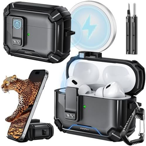 Inesore Compatible with AirPods Pro 2nd1st Generation Case Cover with Phone Stand & Cleaning Kit,Compatible with Magsafe,Magnetic Automatic Lock for iPod Pro Charging CaseUSB-CLightning Cable
