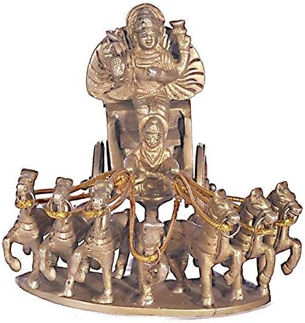 Brass Surya Dev Rath Idol, Standard, Golden, 1 Piece