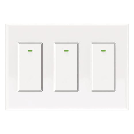 Smart Light Switch Compatible with Alexa and Google Assistant, WiFi Controlled, Schedule and Remote Access, Neutral Wire Required (3 Gang Smart Switch)